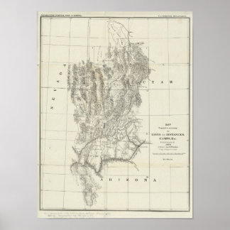 Póster Mapa de Nevada, Utah y Arizona