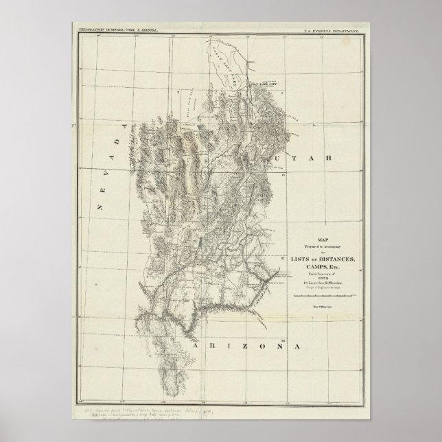 Póster Mapa de Nevada, Utah y Arizona (Frente)
