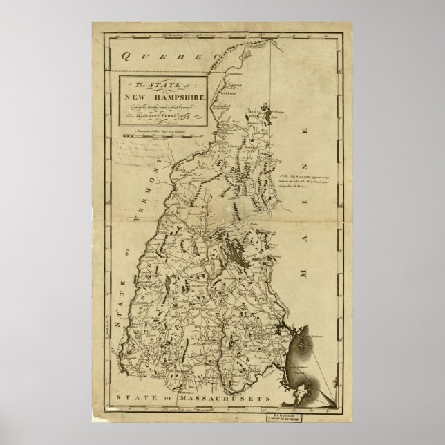 Póster Mapa de New Hampshire de 1794 (Frente)