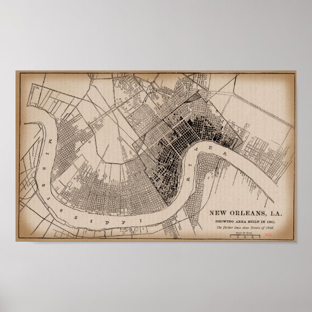 Póster Mapa de New Orleans 1841 (Frente)
