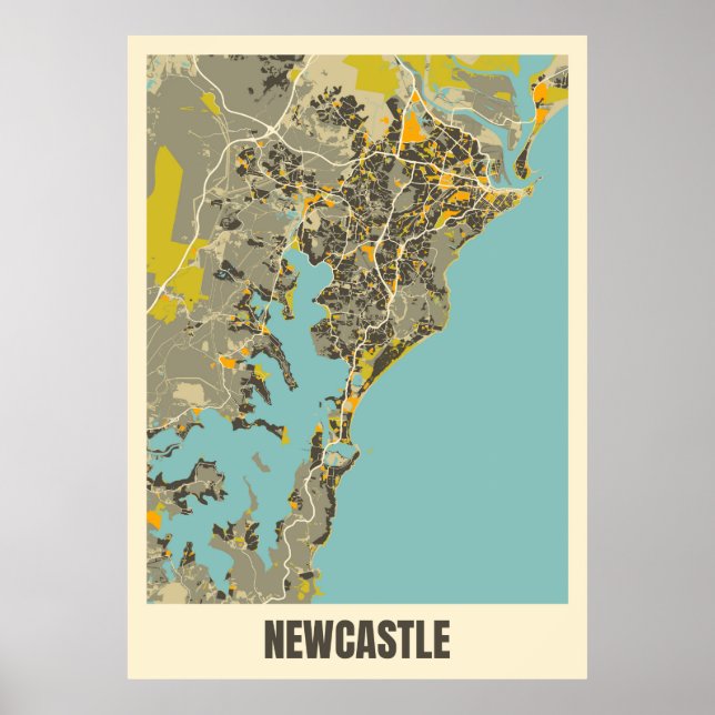 Póster Mapa De Newcastle, Australia (Frente)