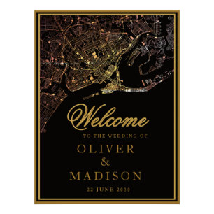 Póster Mapa de Newport Rhode Island Boda dorada Bienvenid