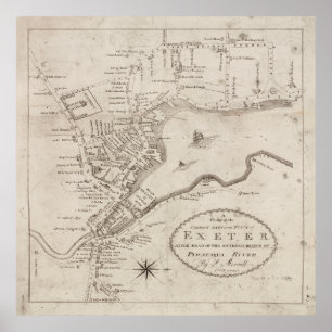 Póster Mapa de NH Exeter Vintage (1802)