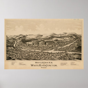 Póster Mapa de NH y White River Junction VT (1889)