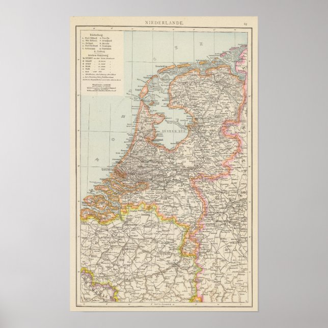 Póster Mapa de Niederlande - Países Bajos (Frente)
