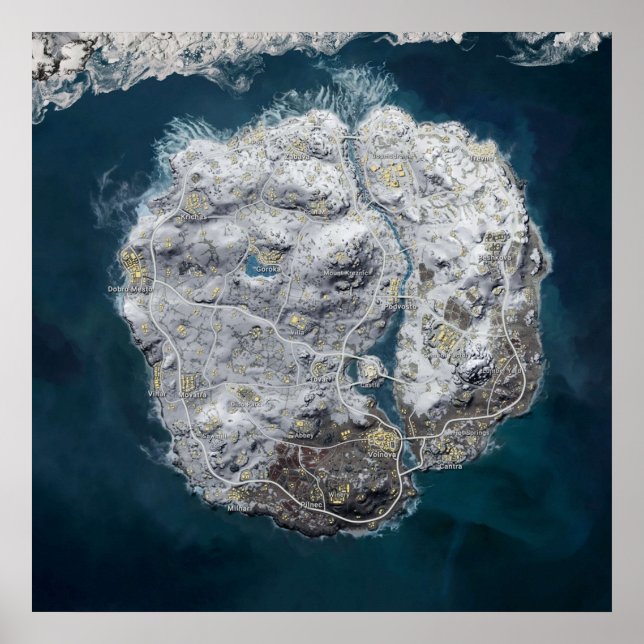 Póster Mapa de nieve de Vikendi de PUBG 8192x8192 (Frente)