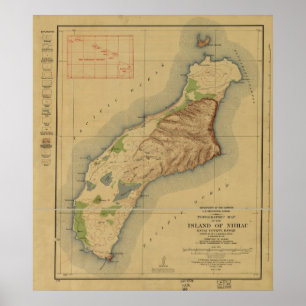 Póster Mapa de Niihau, Islas Hawái, 1929