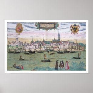 Póster Mapa de Nijmegen, de 'Civitates Orbis Terrarum' b