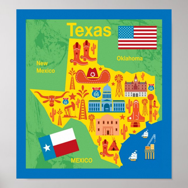 Póster Mapa de Niños de Texas (Frente)