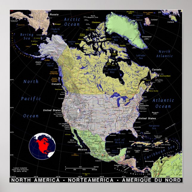 Póster Mapa de Norteamérica (Frente)