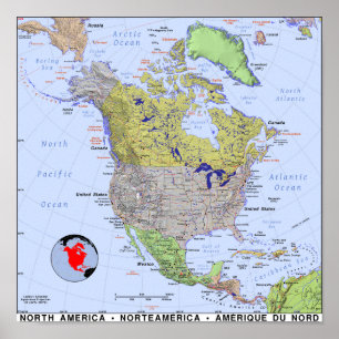 Póster Mapa de Norteamérica