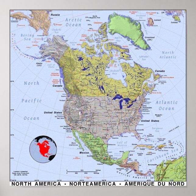 Póster Mapa de Norteamérica (Frente)