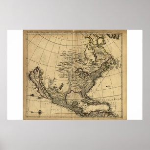 Póster Mapa de Norteamérica, inglés, circa 1685