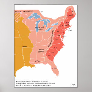 Póster Mapa de Norteamérica Oriental en 1775