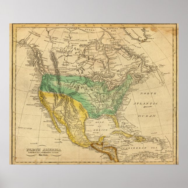 Póster Mapa de Norteamérica por Worcester (Frente)