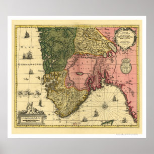 Póster Mapa de Noruega en enero Jansson 1650