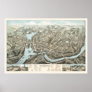 Póster Mapa de Norwich, CT a partir de 1876