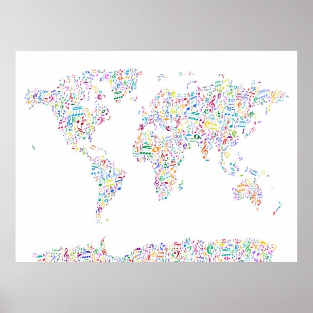 Póster Mapa de notas musicales del mundo (Frente)