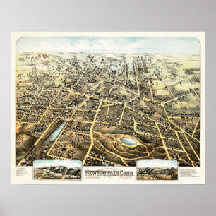 Póster Mapa de Nueva Bretaña, Connecticut de 1875