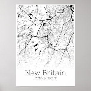Póster Mapa de Nueva Bretaña - Connecticut - Poster de ma