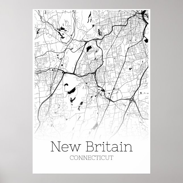 Póster Mapa de Nueva Bretaña - Connecticut - Poster de ma (Frente)