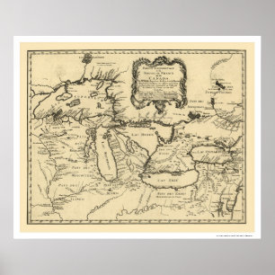 Póster Mapa de Nueva Francia Canadá 1755