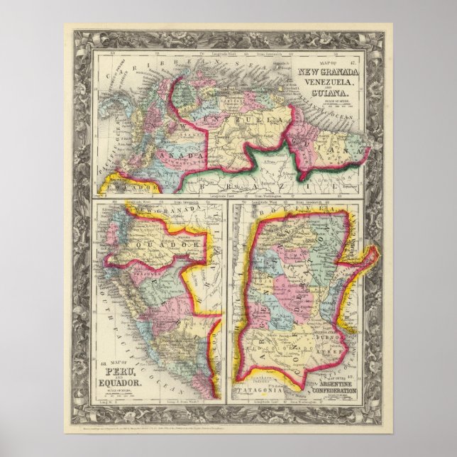 Póster Mapa De Nueva Granada, Venezuela Y Guyana (Frente)