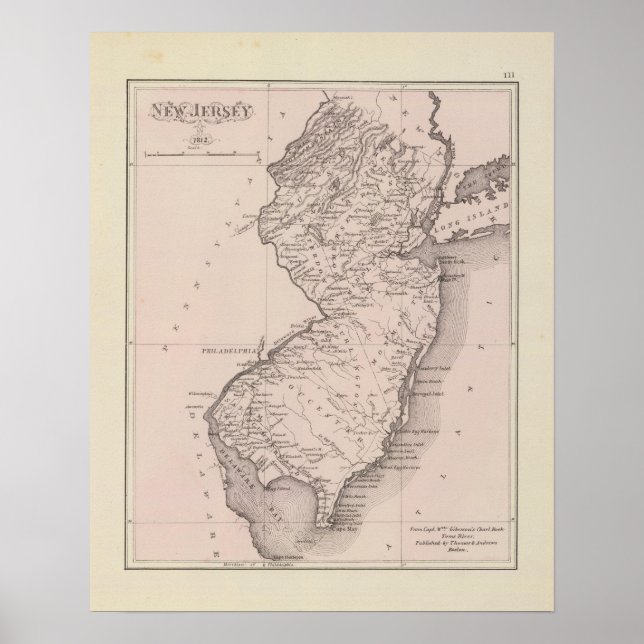 Póster Mapa de Nueva Jersey, 1812 (Frente)