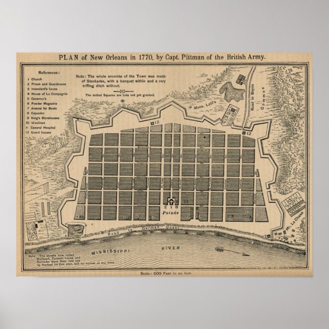 Póster Mapa de Nueva Orleans 1770 (Frente)