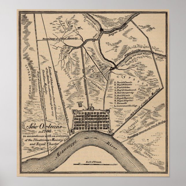 Póster Mapa de Nueva Orleans 1798 (Frente)