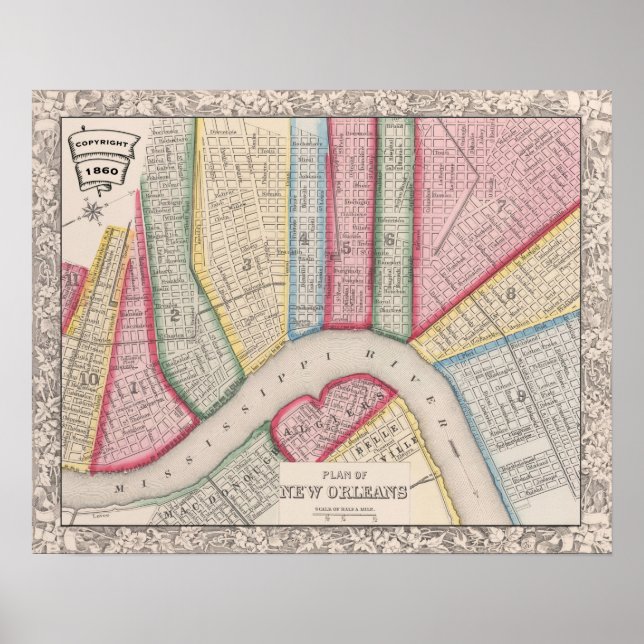 Póster Mapa de Nueva Orleans 1860 (Frente)