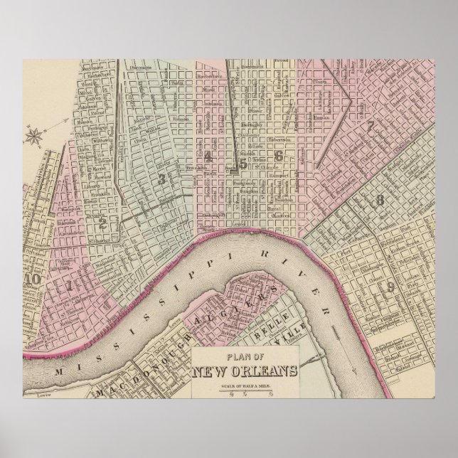Póster Mapa de Nueva Orleans (1880) (Frente)