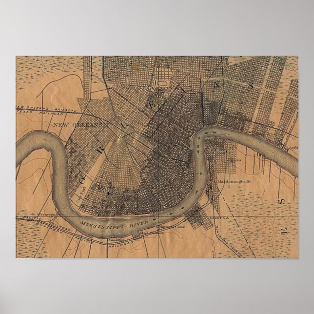 Póster Mapa de Nueva Orleans 1891 (Frente)