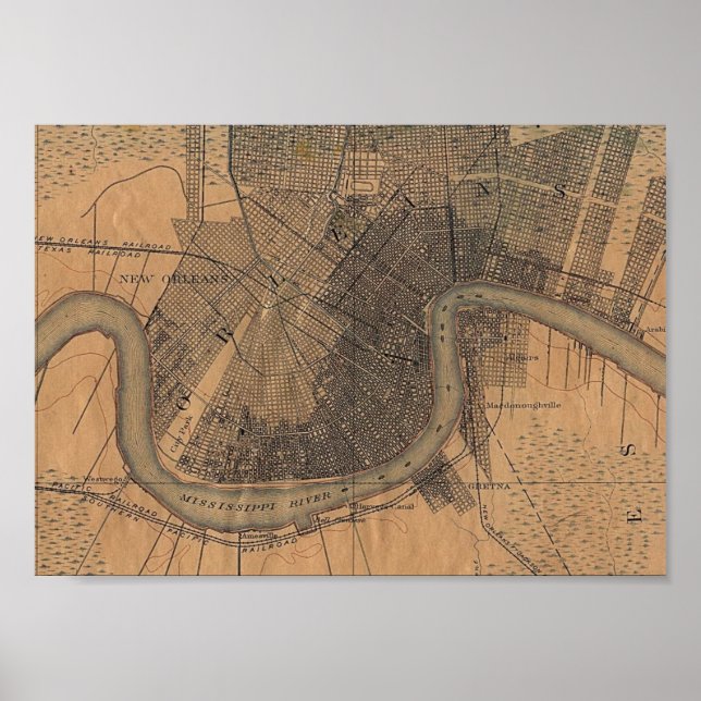 Póster Mapa de Nueva Orleans de 1891 (Frente)