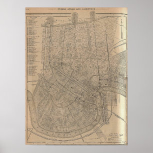 Póster Mapa de Nueva Orleans de 1908