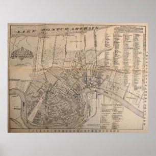 Póster Mapa de Nueva Orleans Louisiana (1902)