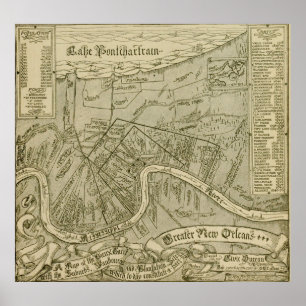 Póster Mapa de Nueva Orleans Louisiana (1919)