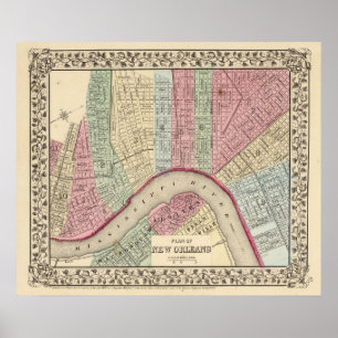 Póster Mapa de Nueva Orleans por Mitchell