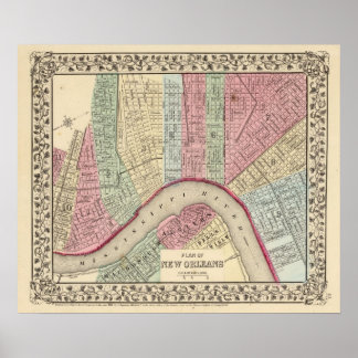 Póster Mapa de Nueva Orleans por Mitchell