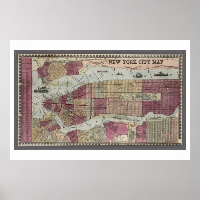 Póster Mapa de Nueva York (1857) (Frente)