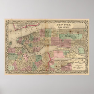 Póster Mapa de Nueva York, Brooklyn de Mitchell