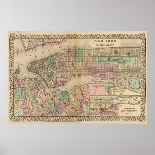 Póster Mapa de Nueva York, Brooklyn de Mitchell (Frente)