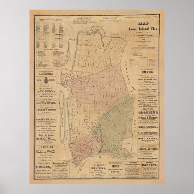 Póster Mapa de Nueva York de Long Island (1876) (Frente)