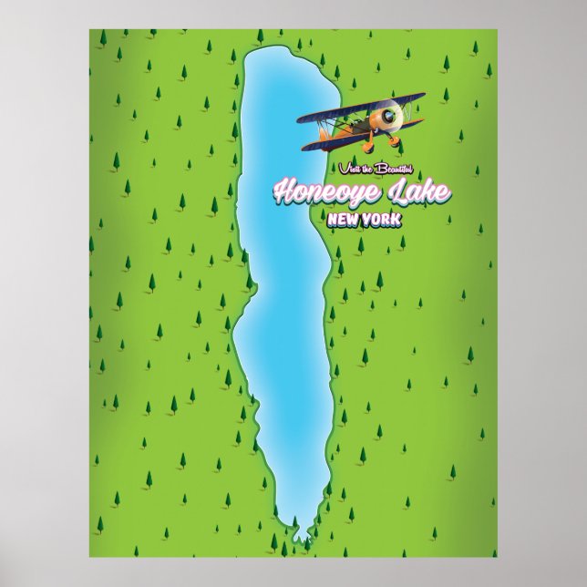 Póster Mapa de Nueva York del lago Honeoye (Frente)
