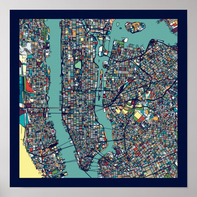Póster Mapa de Nueva York en Manhattan (Frente)