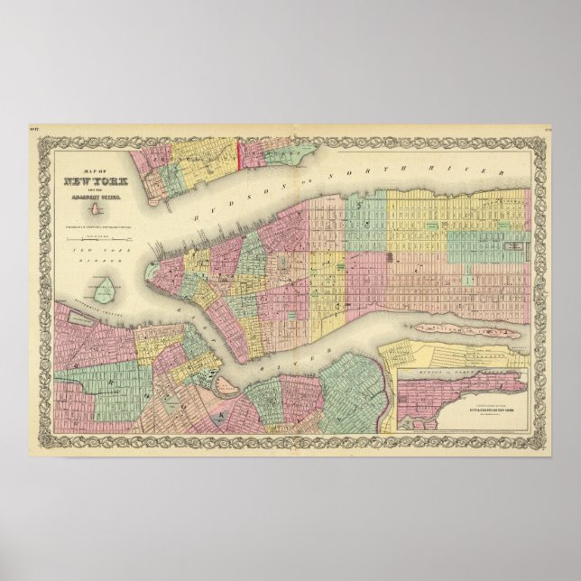 Póster Mapa De Nueva York Y Las Ciudades Adyacentes (Frente)