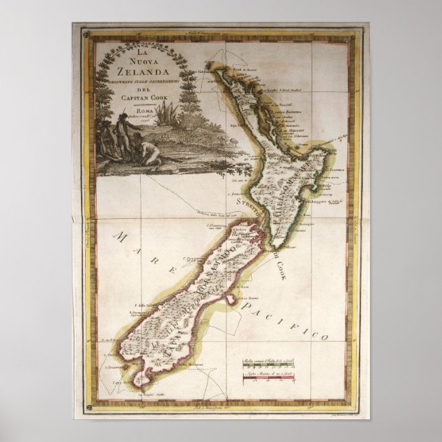 Póster Mapa de Nueva Zelanda (Frente)