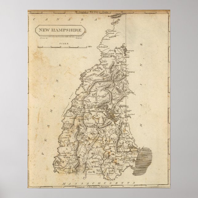 Póster Mapa de Nuevo Hampshire por Arrowsmith (Frente)