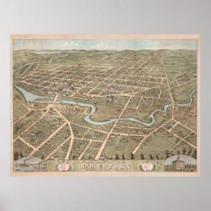 Póster Mapa de NY de Jamestown (1871)