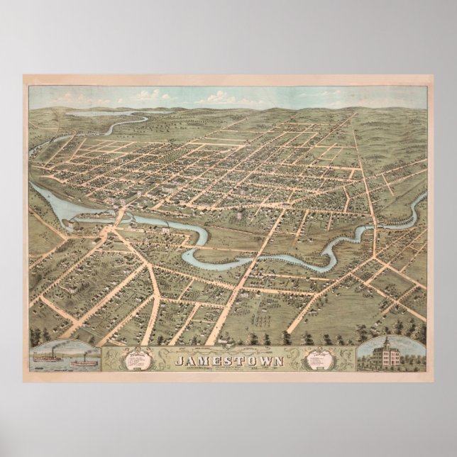 Póster Mapa de NY de Jamestown (1871) (Frente)